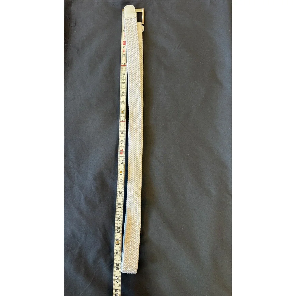 White Braided Elastic Stretch Belt‎ Silver Buckle Off White Unisex 52